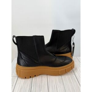 Sorel‎ Caribou Chelsea Waterproof Black Gum Leather Platform Pull On Boots W10